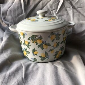 Ceramic Covered Casserole with Lemon Motif - White and Yellow
